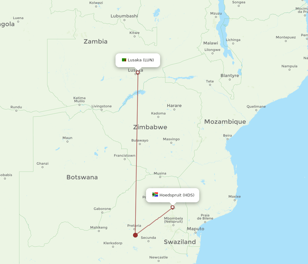 LUN to HDS flights and routes map