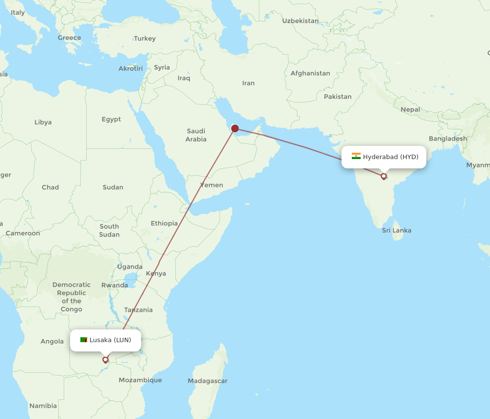 LUN-HYD flight routes