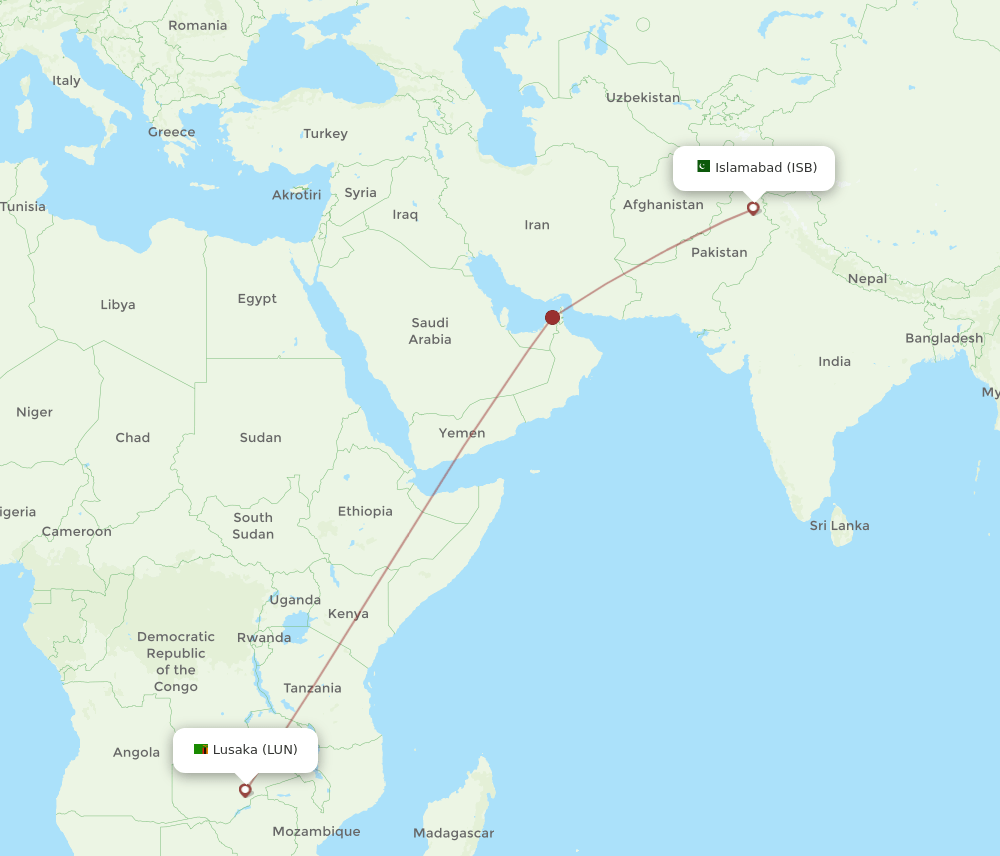 LUN-ISB flight routes