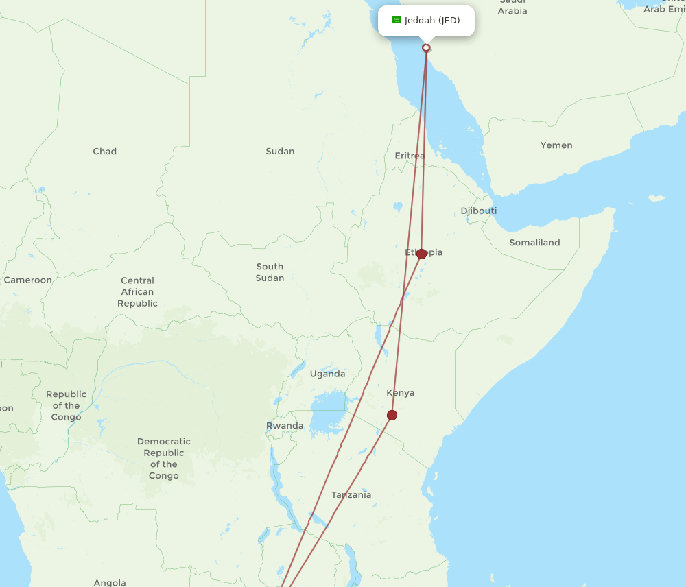 LUN-JED flight routes