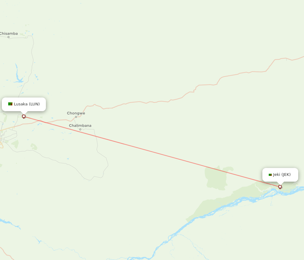Lusaka - Jeki route map and flight paths