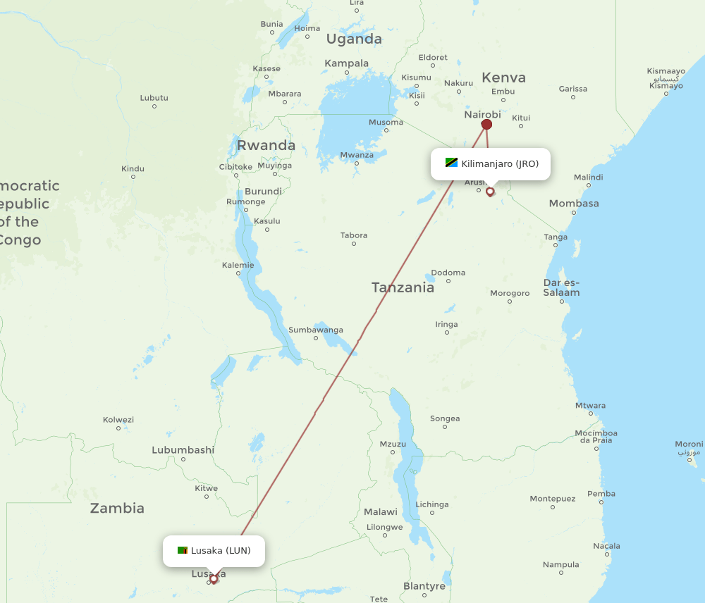 LUN-JRO flight routes