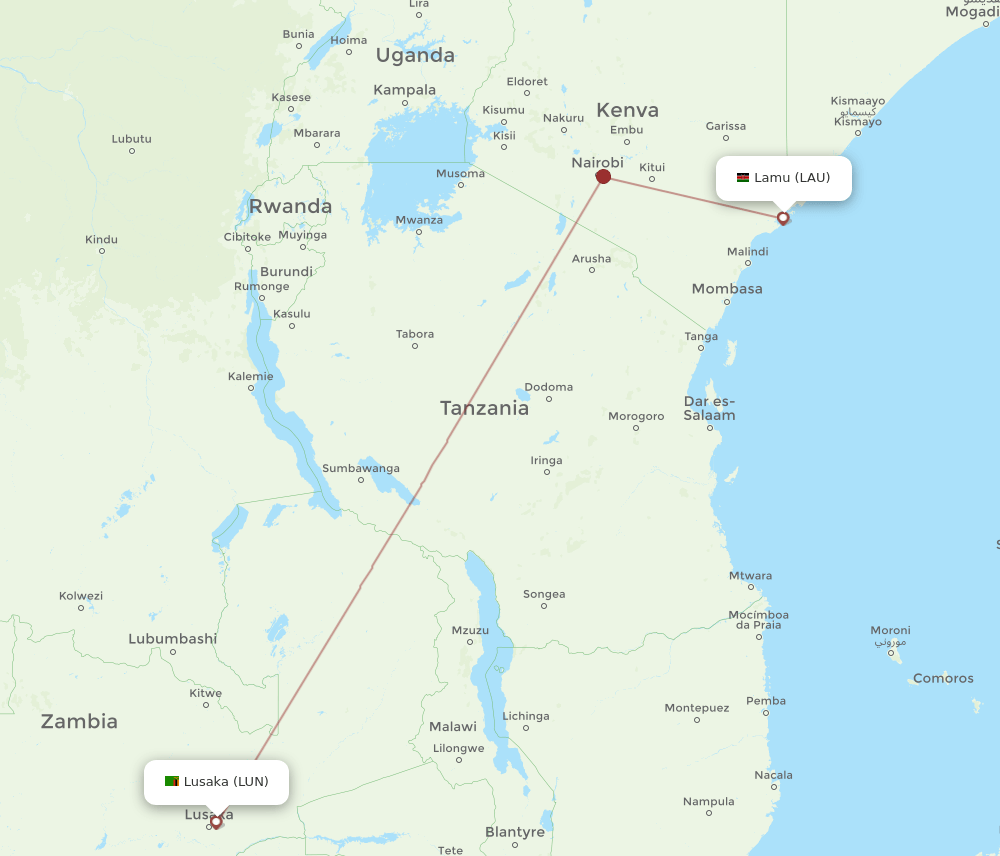 LUN-LAU flight routes