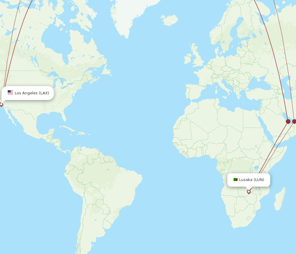 LUN-LAX flight routes