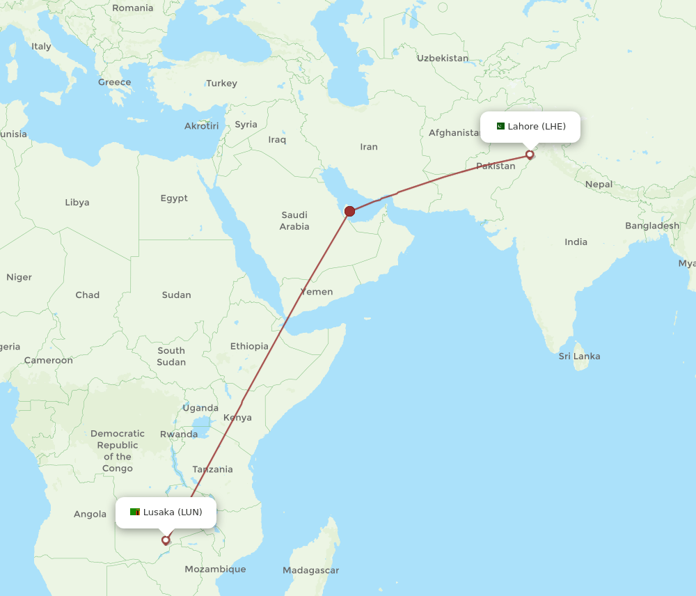 LUN-LHE flight routes