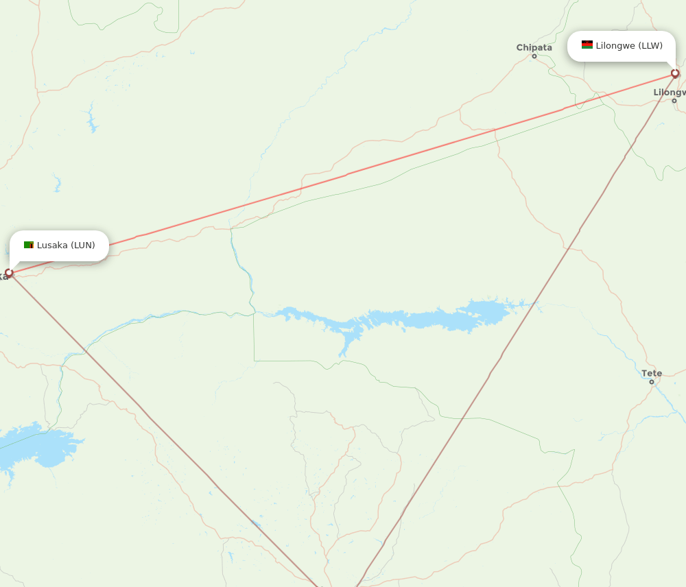 LUN to LLW flights and routes map
