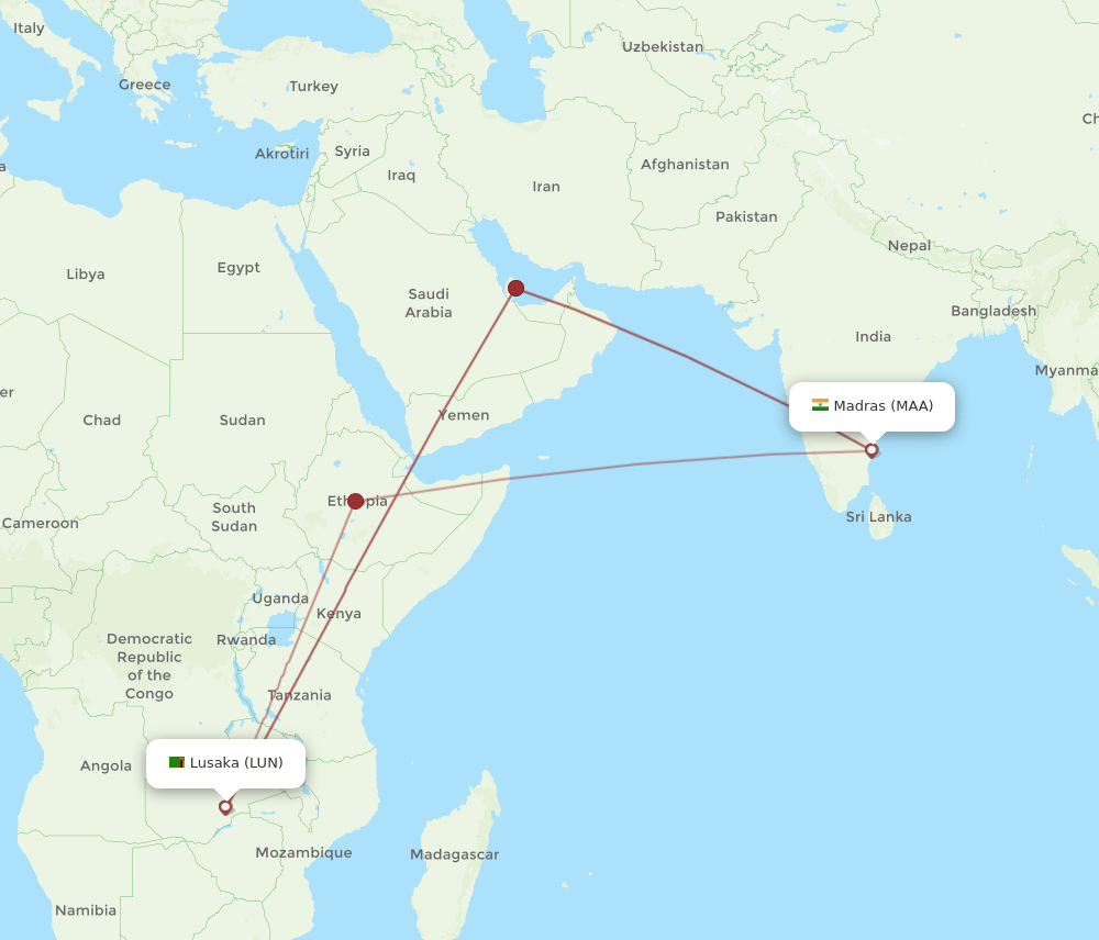 LUN-MAA flight routes