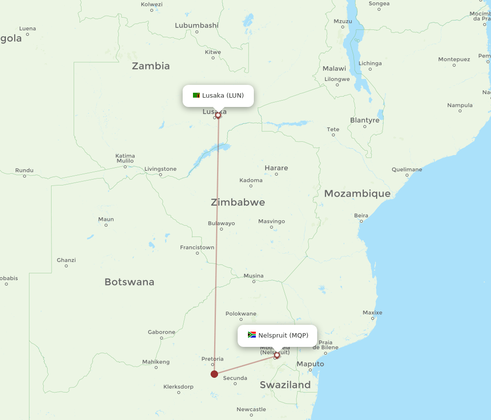 LUN to MQP flights and routes map