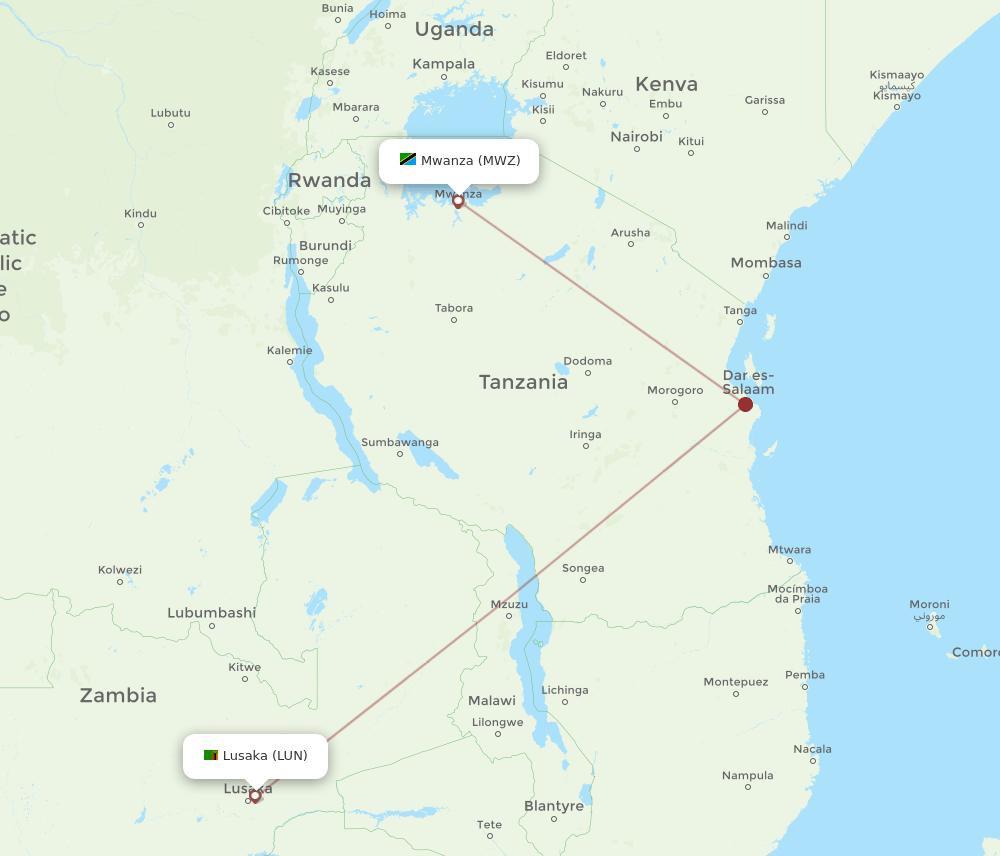 LUN-MWZ flight routes