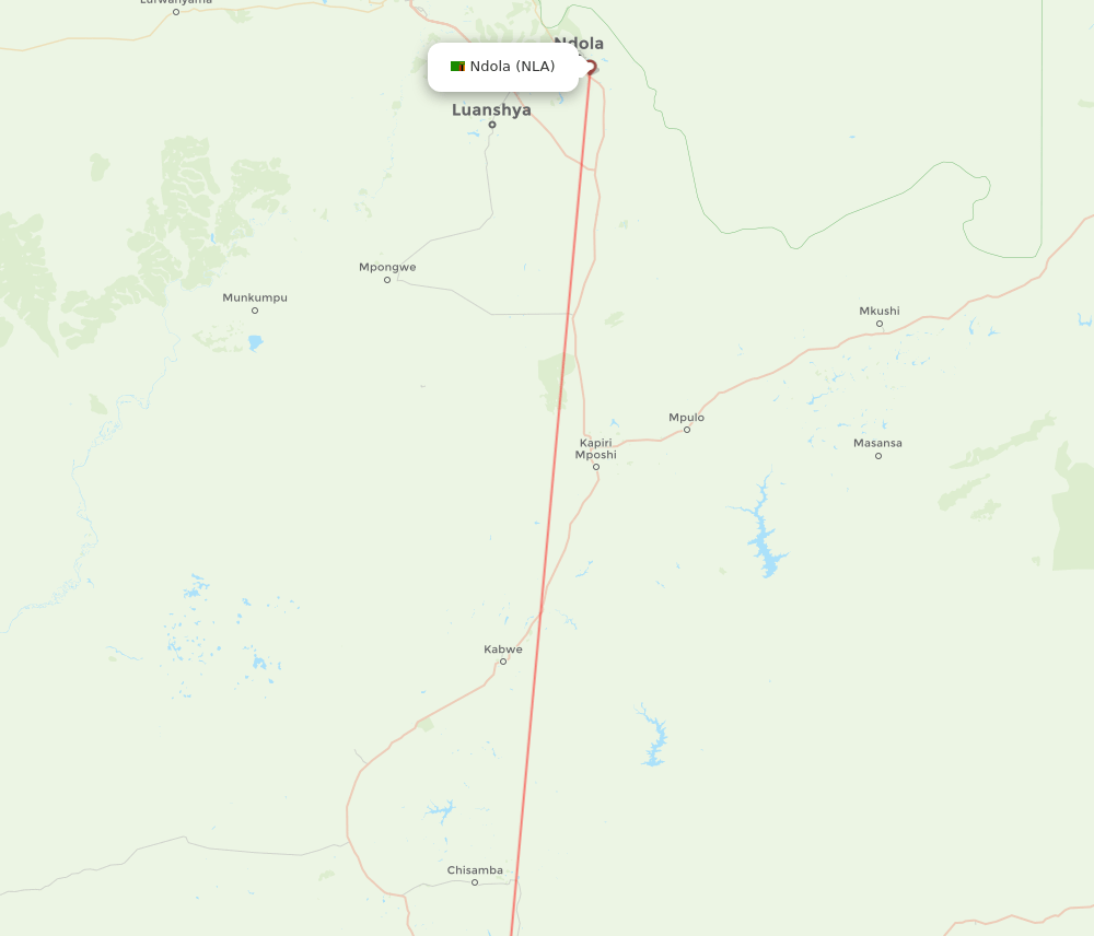 Lusaka - Ndola route map and flight paths