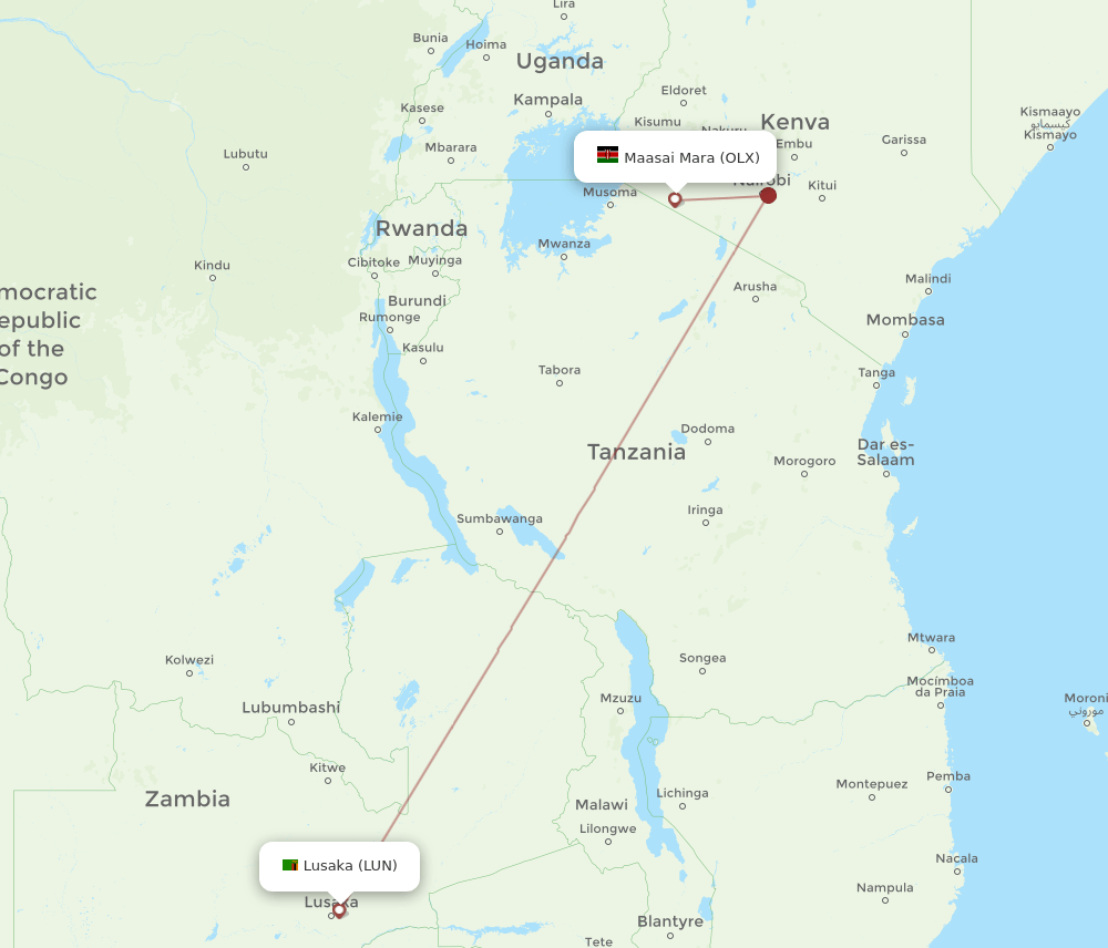 OLX to LUN flights and routes map