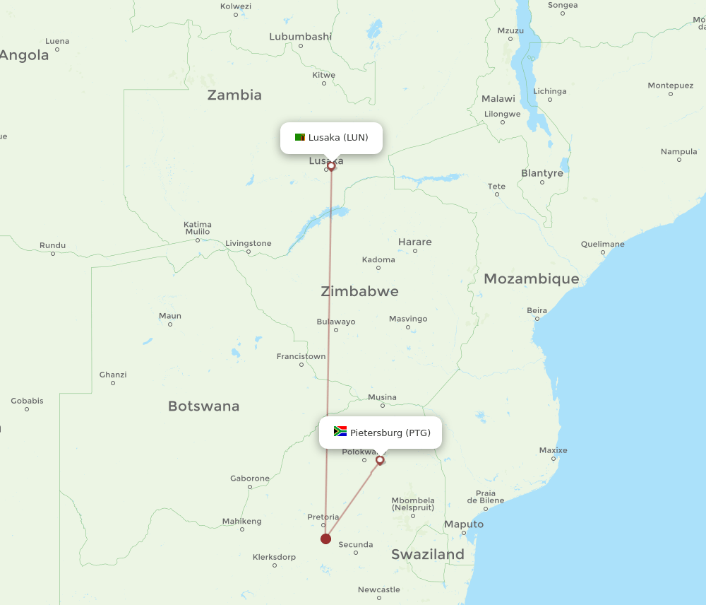 LUN-PTG flight routes