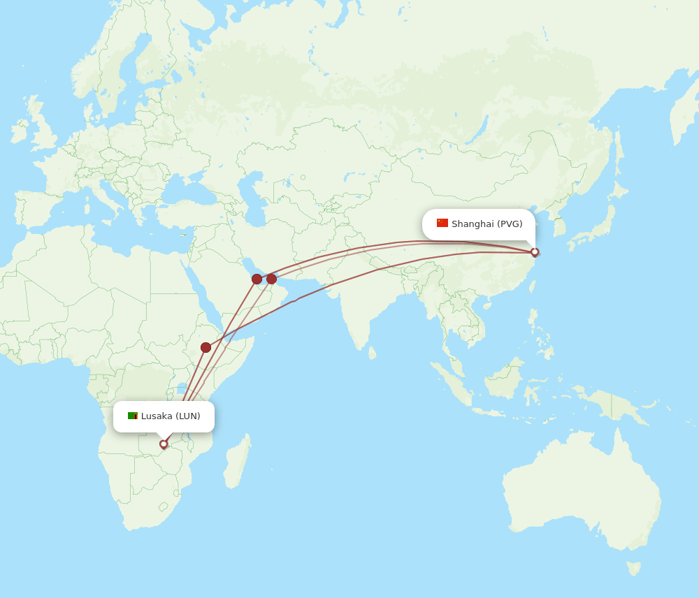 LUN-PVG flight routes