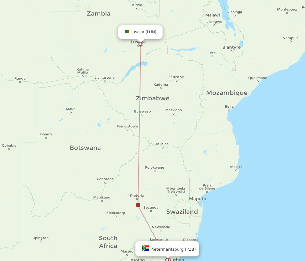 LUN-PZB flight routes