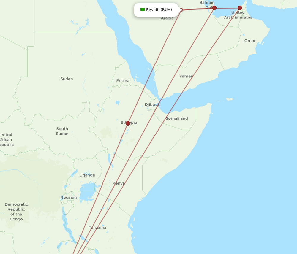 LUN-RUH flight routes