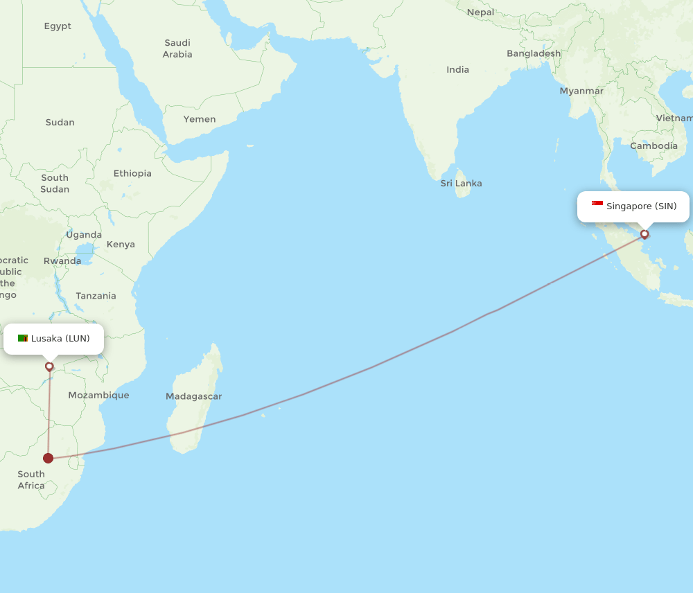 LUN-SIN flight routes