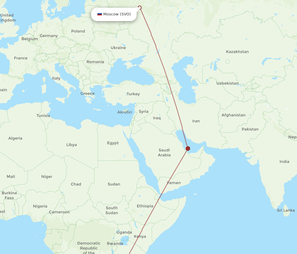 LUN-SVO flight routes