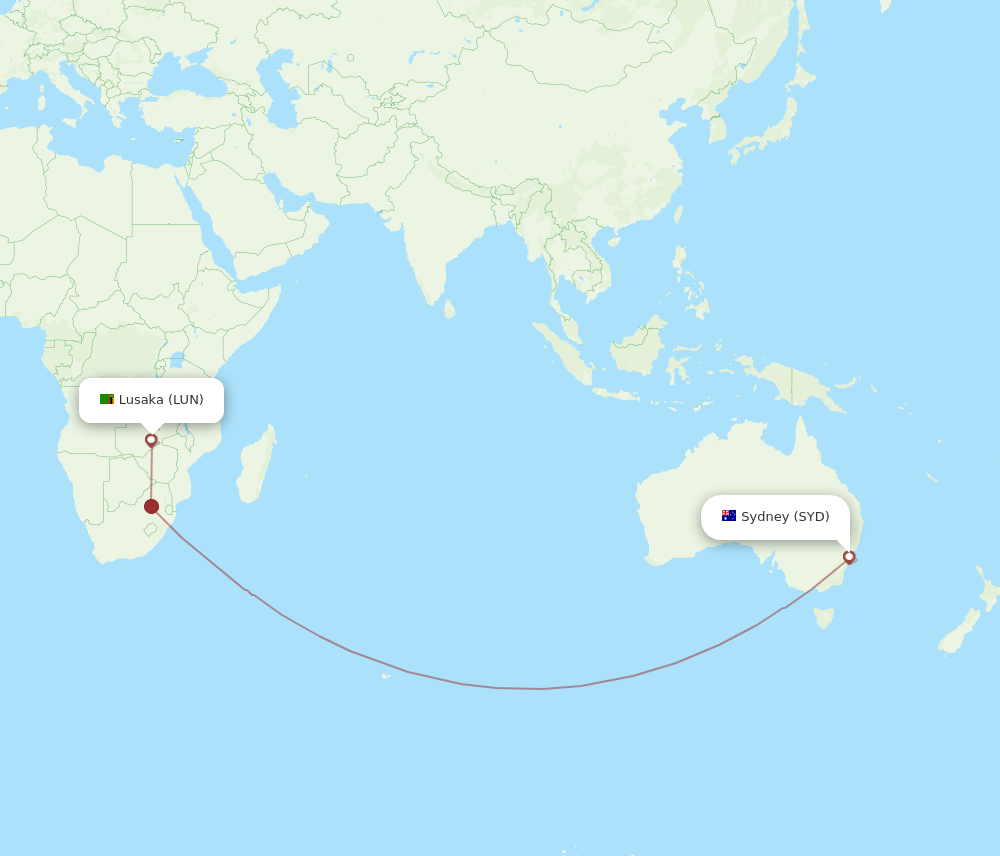 LUN to SYD flights and routes map