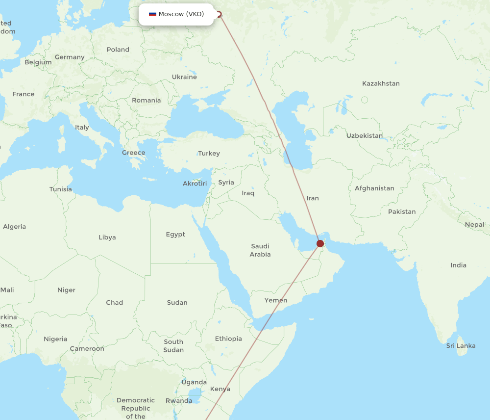 LUN to VKO flights and routes map