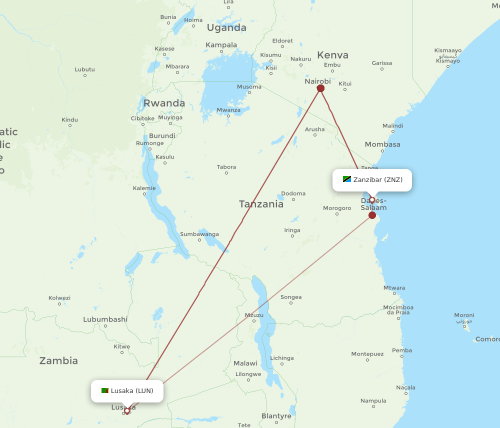 LUN-ZNZ flight routes