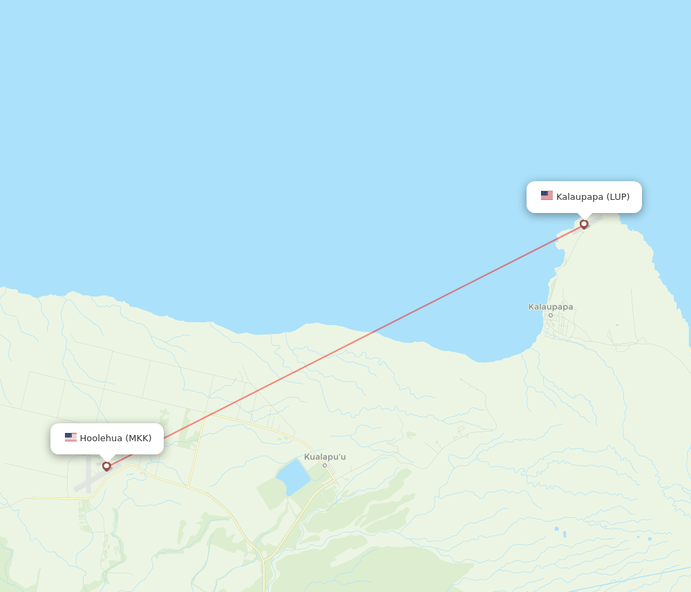 Kalaupapa - Hoolehua route map and flight paths