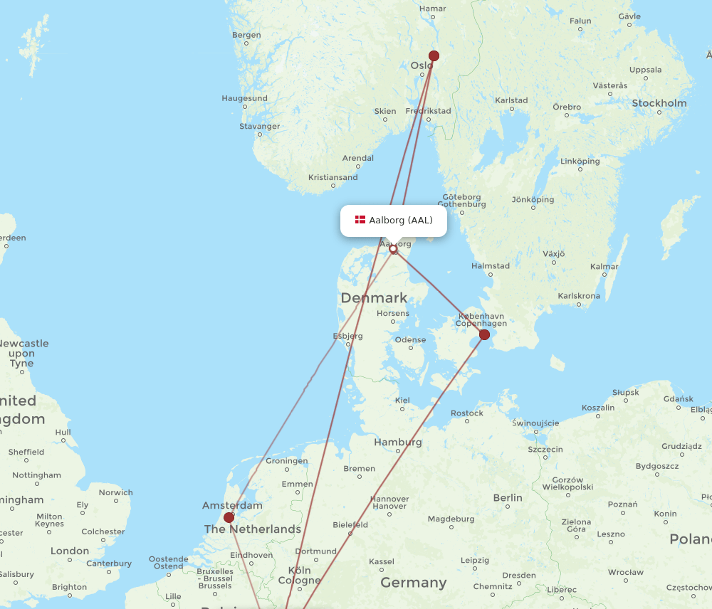 LUX to AAL flights and routes map