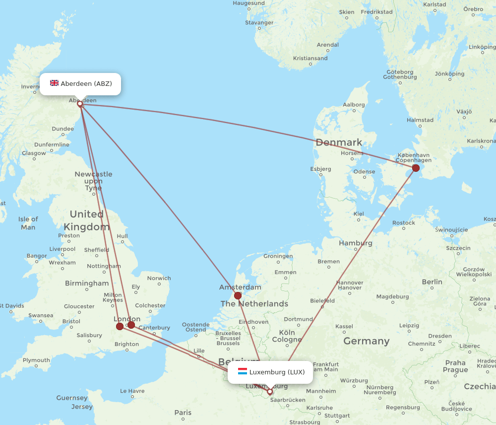 LUX to ABZ flights and routes map