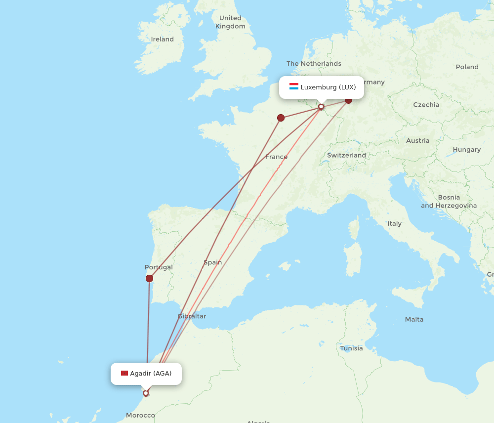 LUX-AGA flight routes