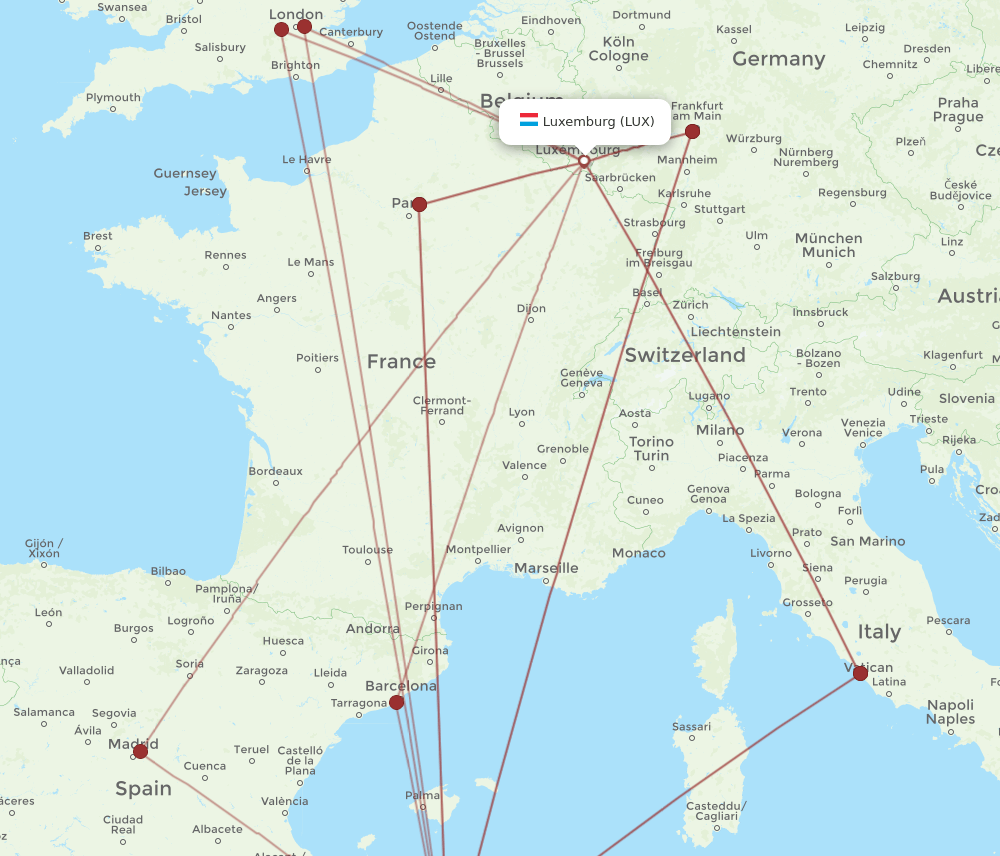 LUX to ALG flights and routes map