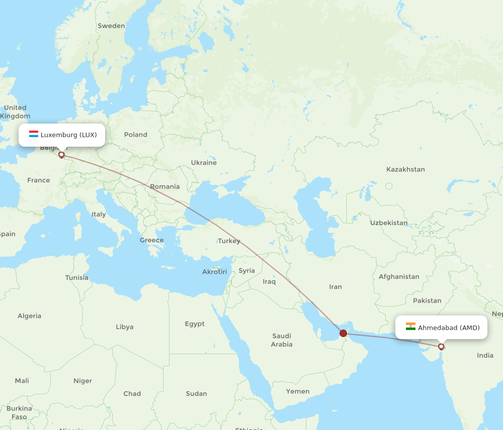 LUX to AMD flights and routes map