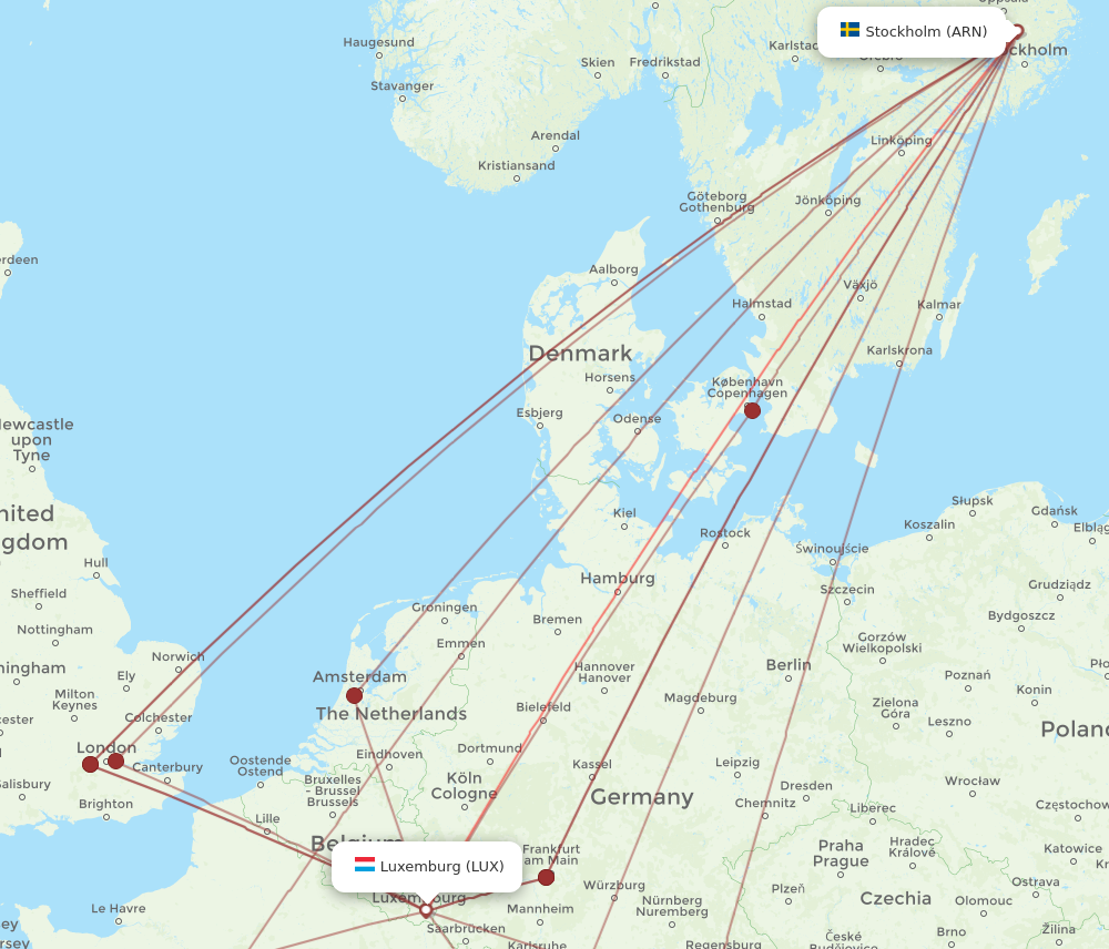 LUX to ARN flights and routes map
