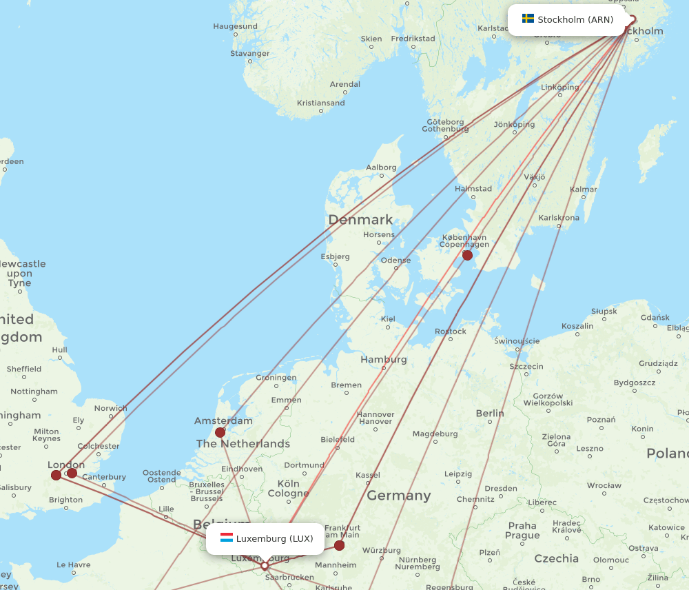 LUX-ARN flight routes