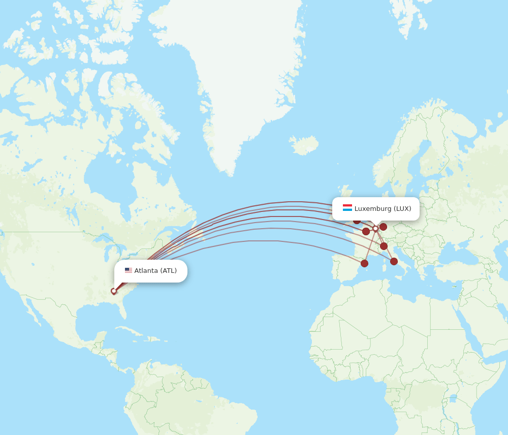 LUX-ATL flight routes