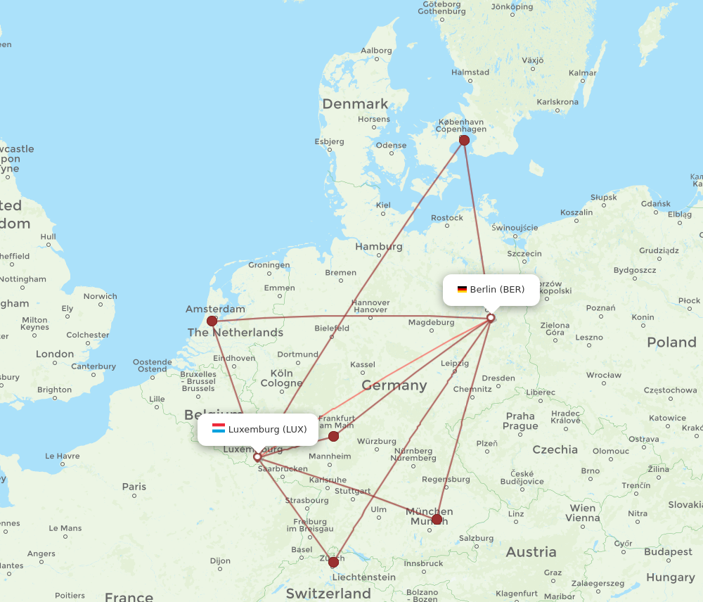 LUX to BER flights and routes map