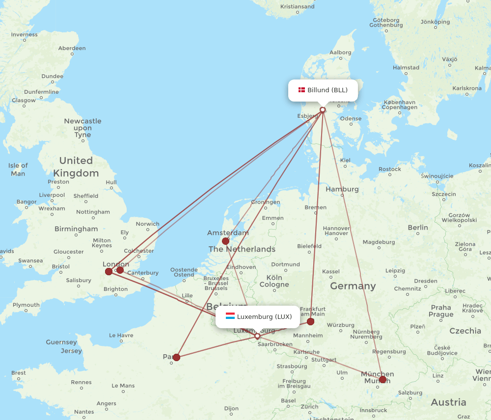 LUX-BLL flight routes