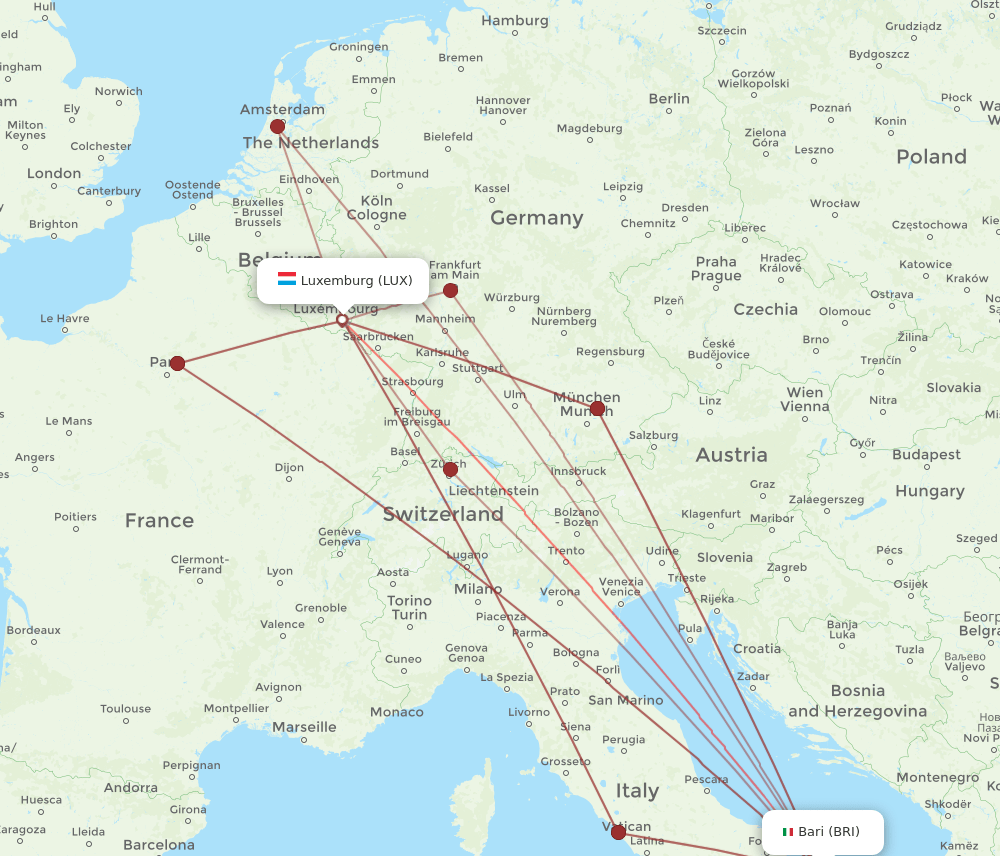 LUX-BRI flight routes