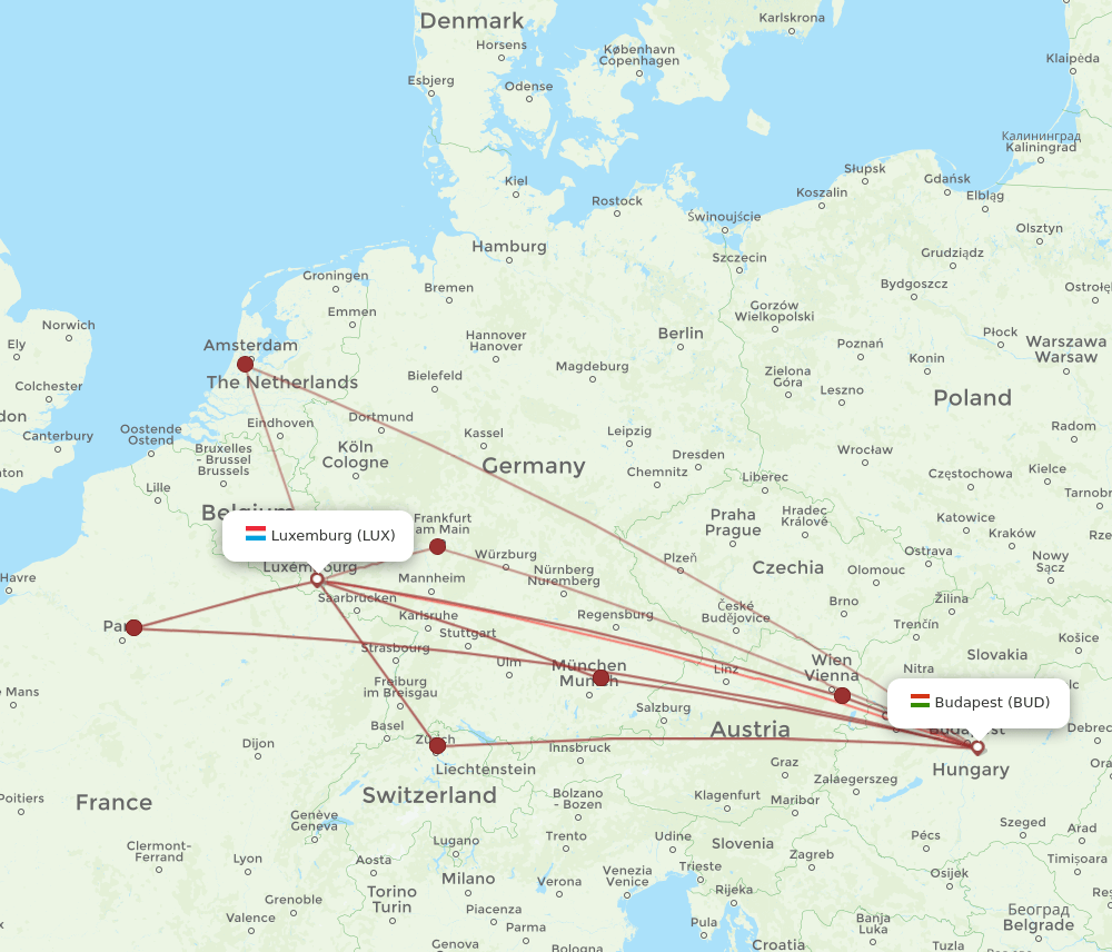 LUX-BUD flight routes
