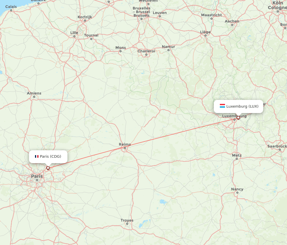 LUX to CDG flights and routes map