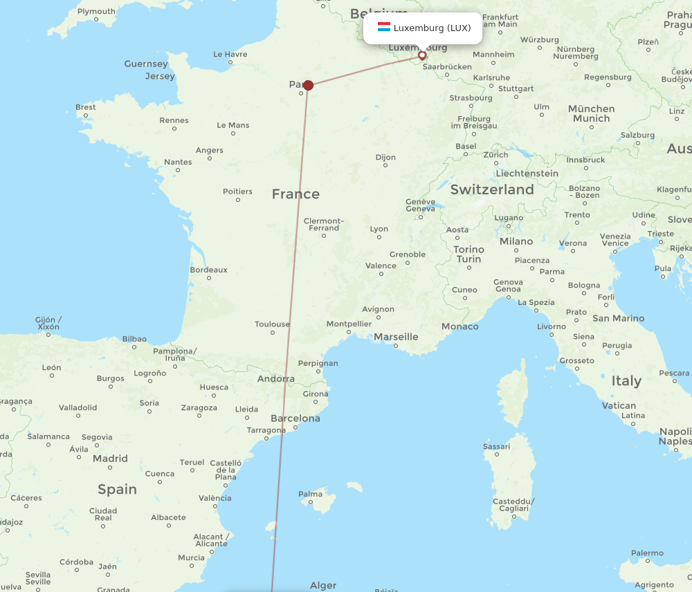 LUX to CFK flights and routes map
