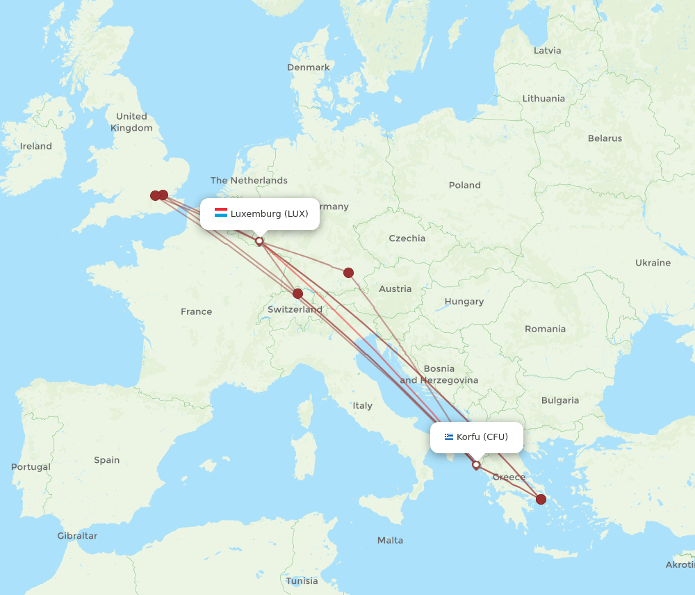 LUX-CFU flight routes