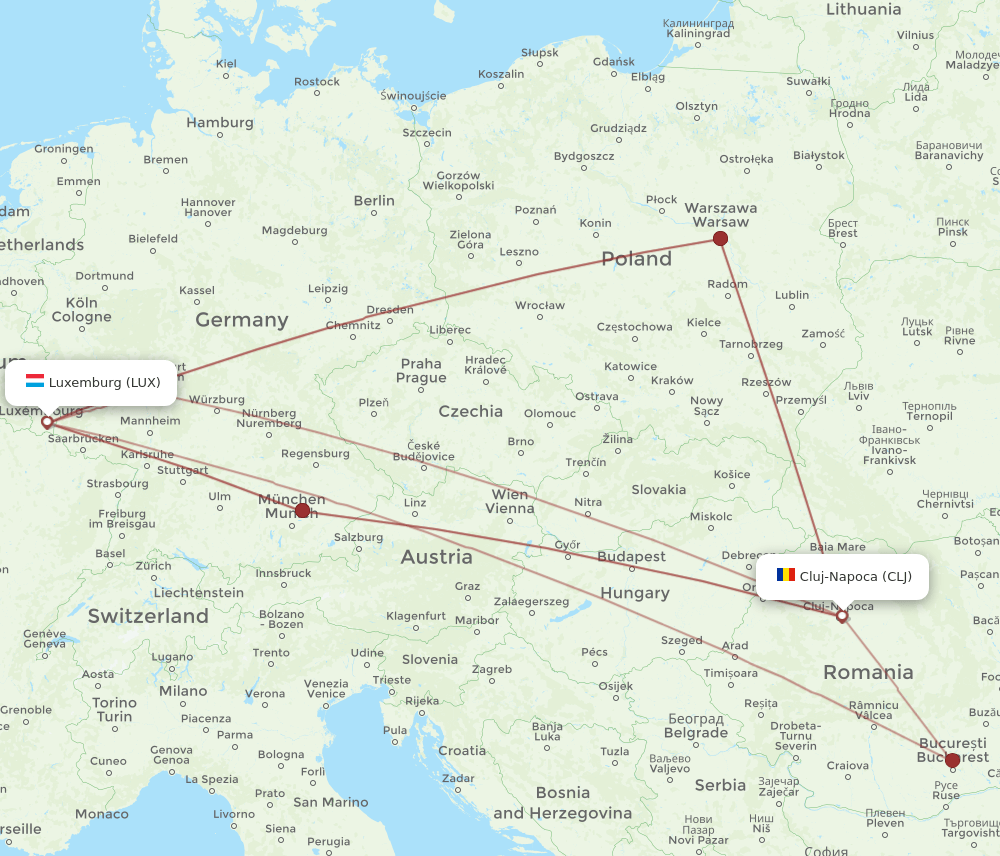LUX-CLJ flight routes