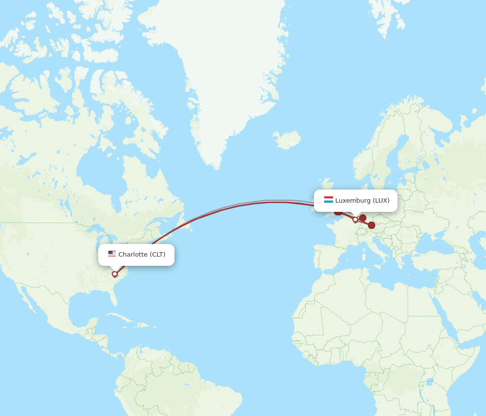 LUX-CLT flight routes