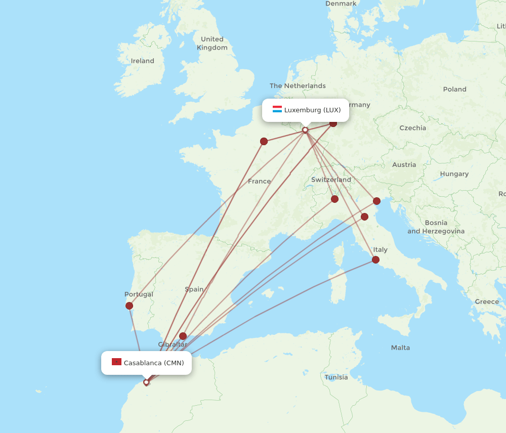 LUX to CMN flights and routes map