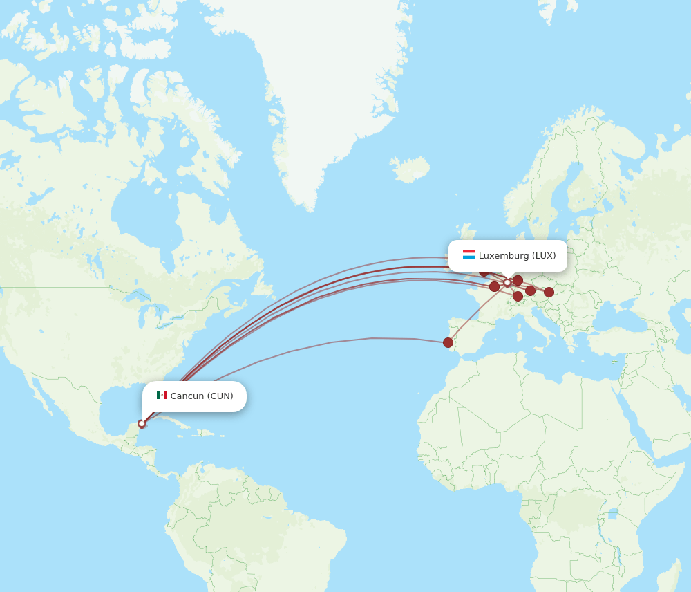 LUX-CUN flight routes