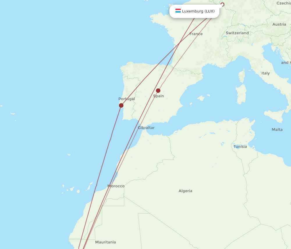 LUX to DSS flights and routes map