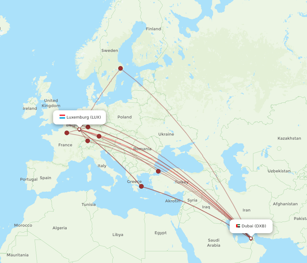 LUX-DXB flight routes