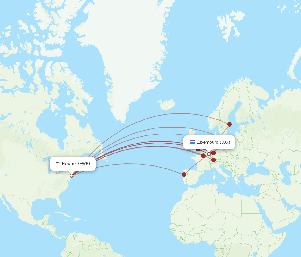 LUX-EWR flight routes