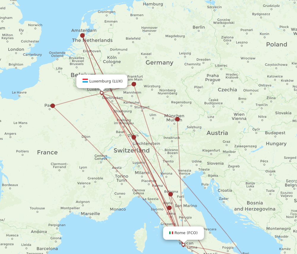 LUX-FCO flight routes