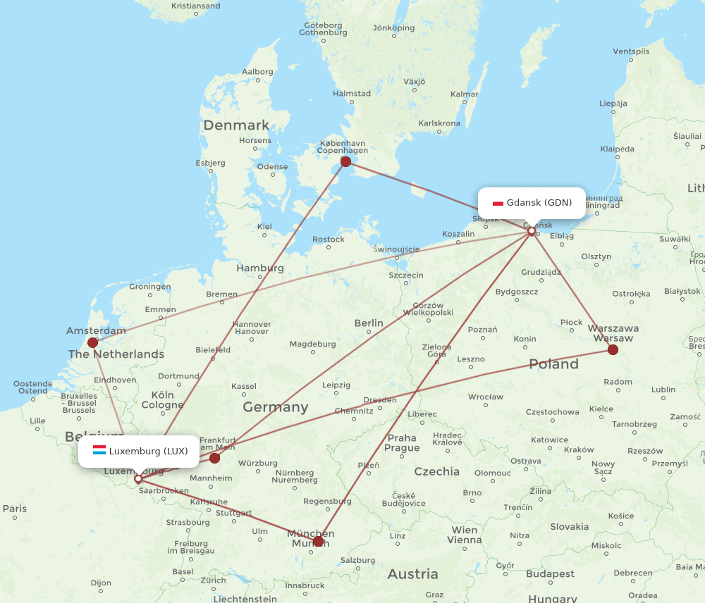 LUX-GDN flight routes