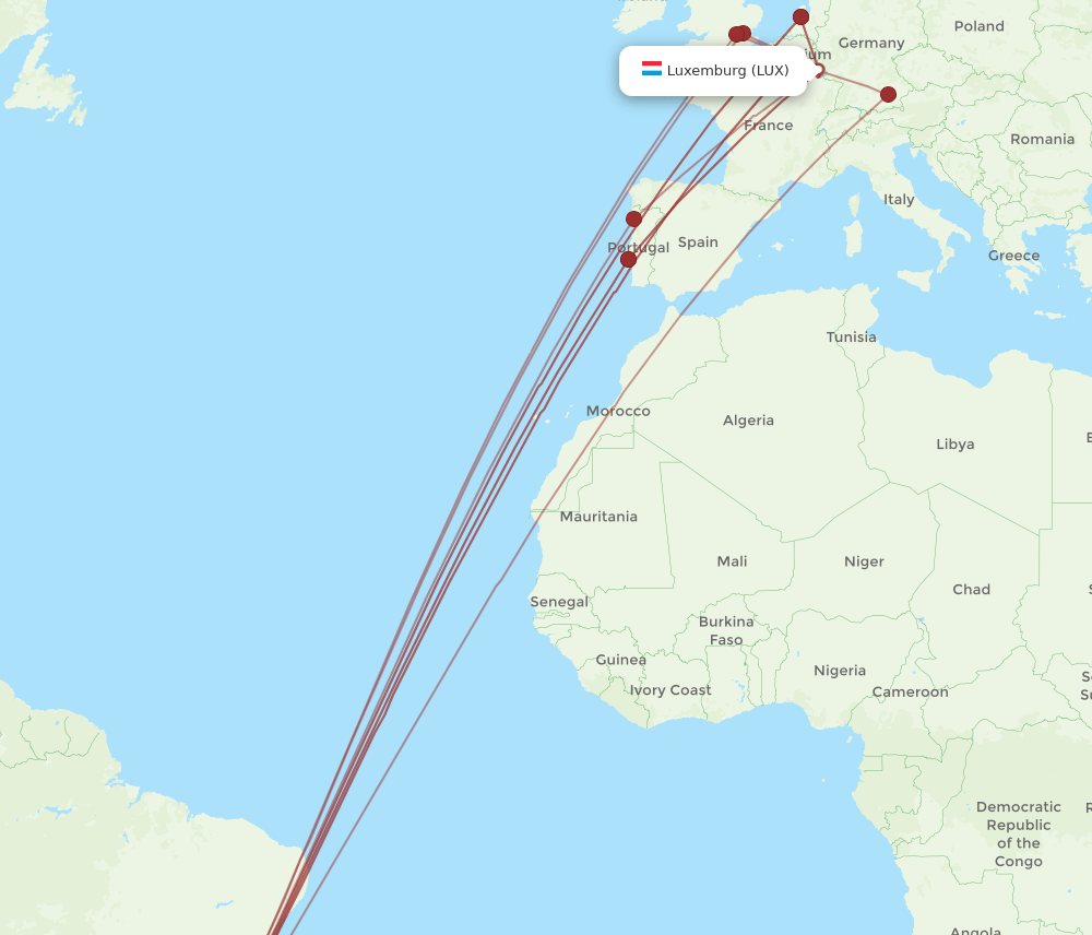 LUX-GIG flight routes